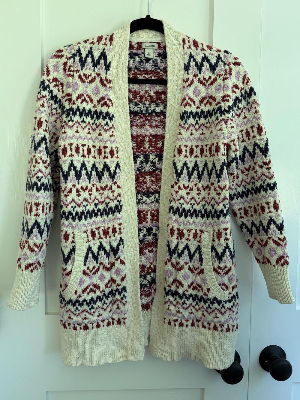 Women's L.L. Bean Cotton Ragg Sweater, Open Cardigan Fair Isle Size PXS